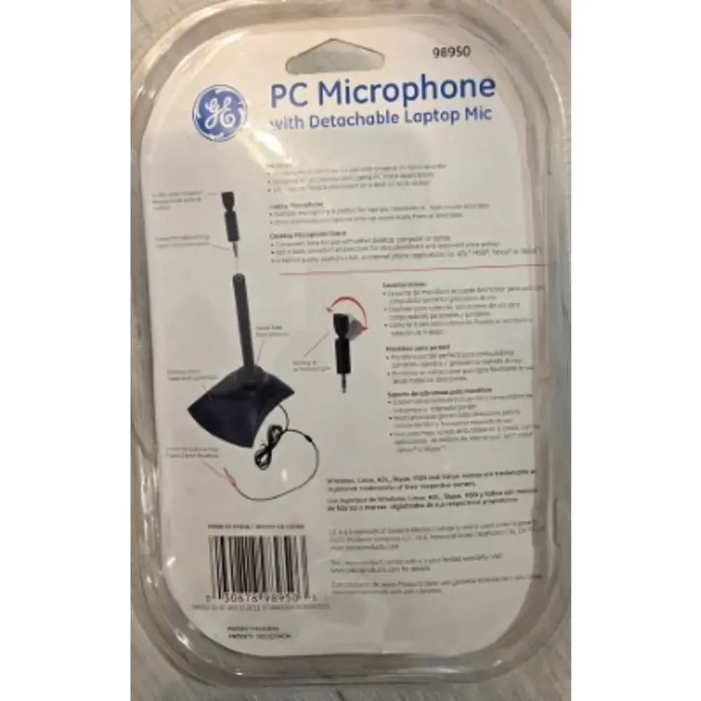 GE PC Microphone Detachable Laptop Mic 2 in 1 Desktop 20669 6' Cord